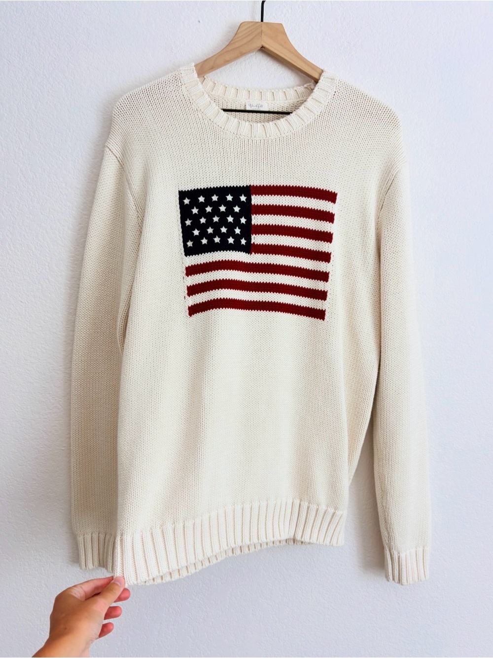 John Galt Americana USA American Flag Knit Cream Sweater